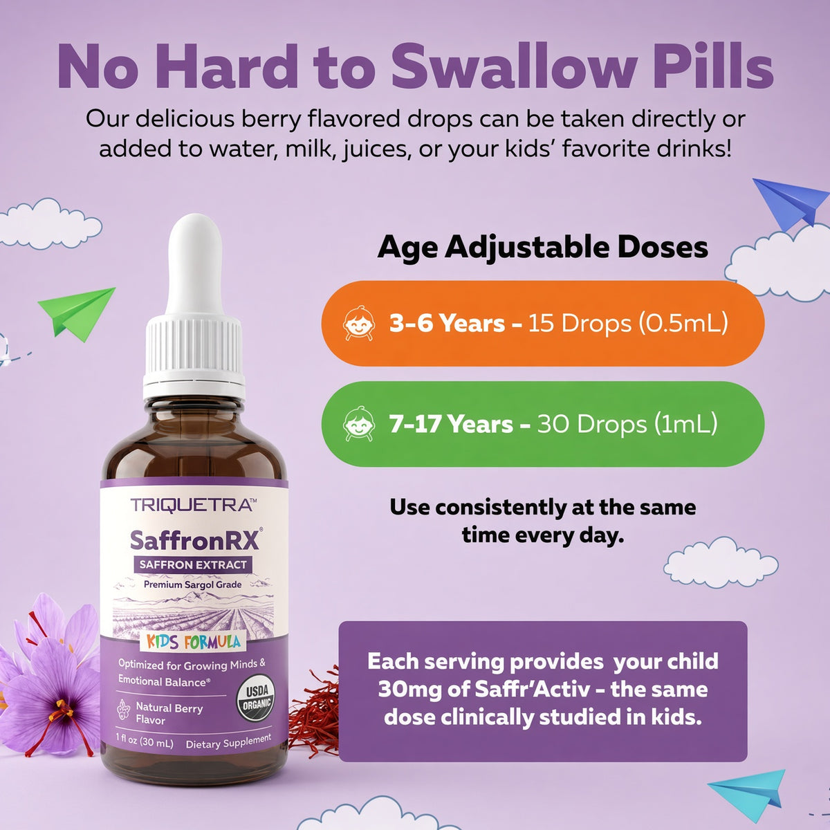 Give Kids Calm Focus & Peaceful Sleep with Organic Saffron Drops